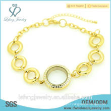 New design jewelry beautiful 316L stainless steel 24k gold plated locket bracelet